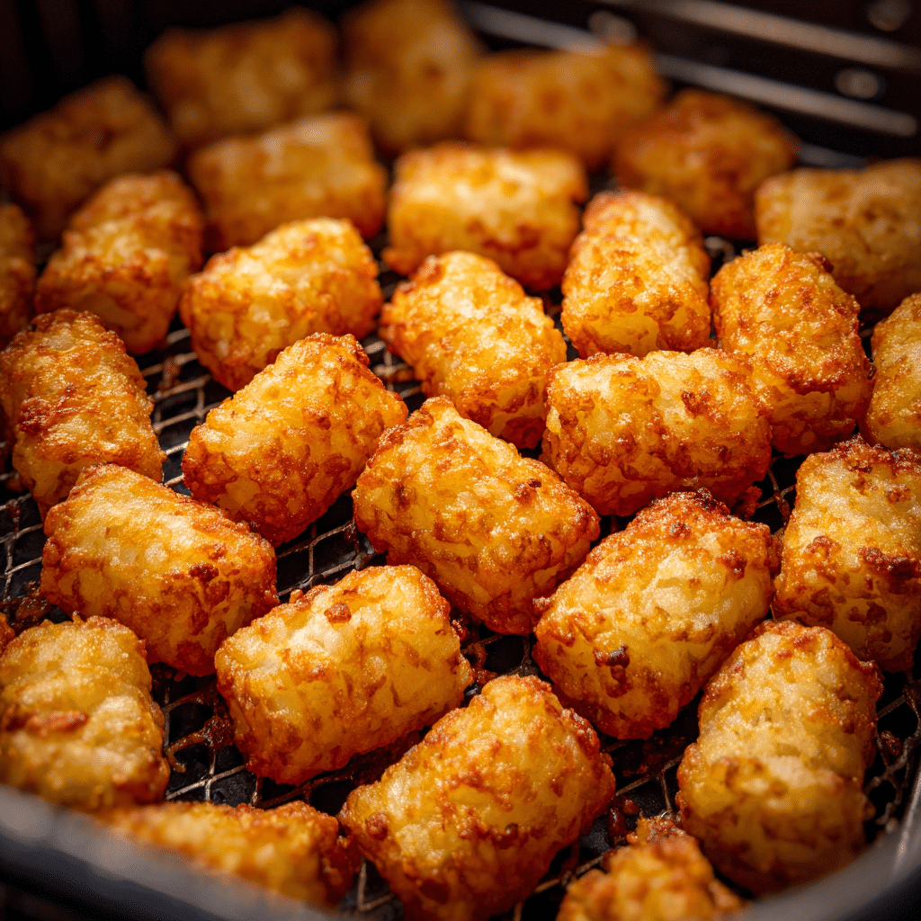 Crispy Ore Ida tater tots in air fryer basket