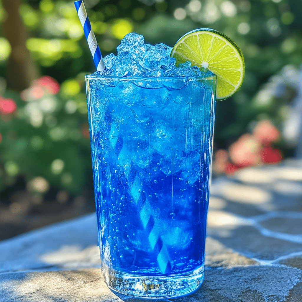 Sonic Ocean Water drink mix in tall glass with ice and lime