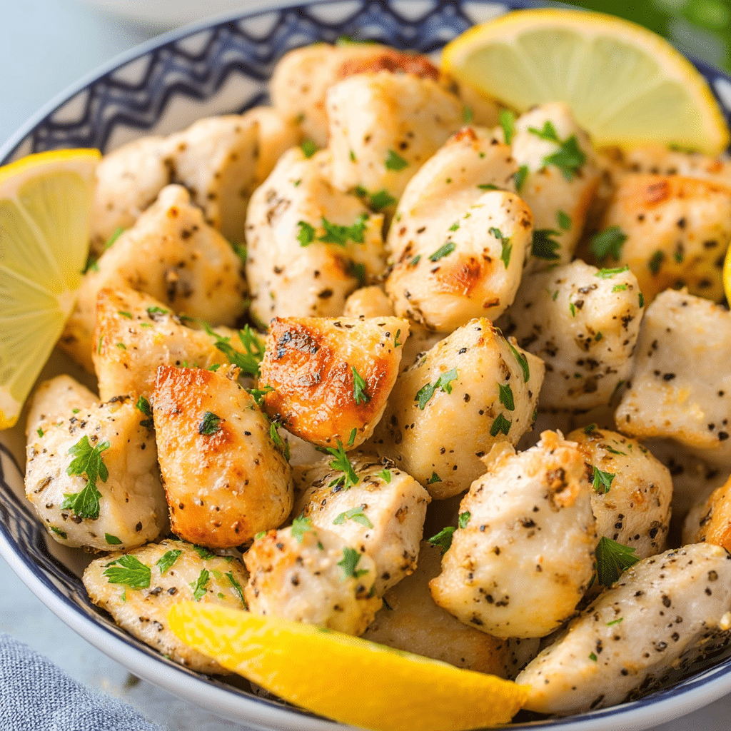 Air Fryer Lemon Chicken Bites in a serving bowl